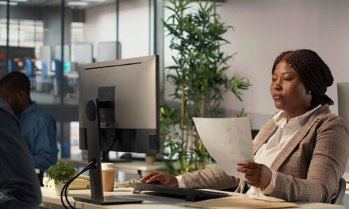 Successful businesswoman manages financial planning and project development